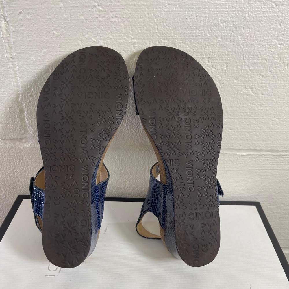 Vionic Navy Blue Croc-Embossed Wedge Sandals - Picture 10 of 10